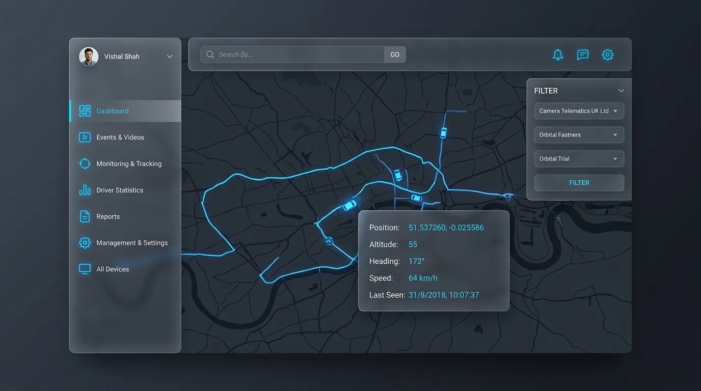 Fleet Telematics & Asset Safety — Map-led tracking with route playback and FNOL evidence.