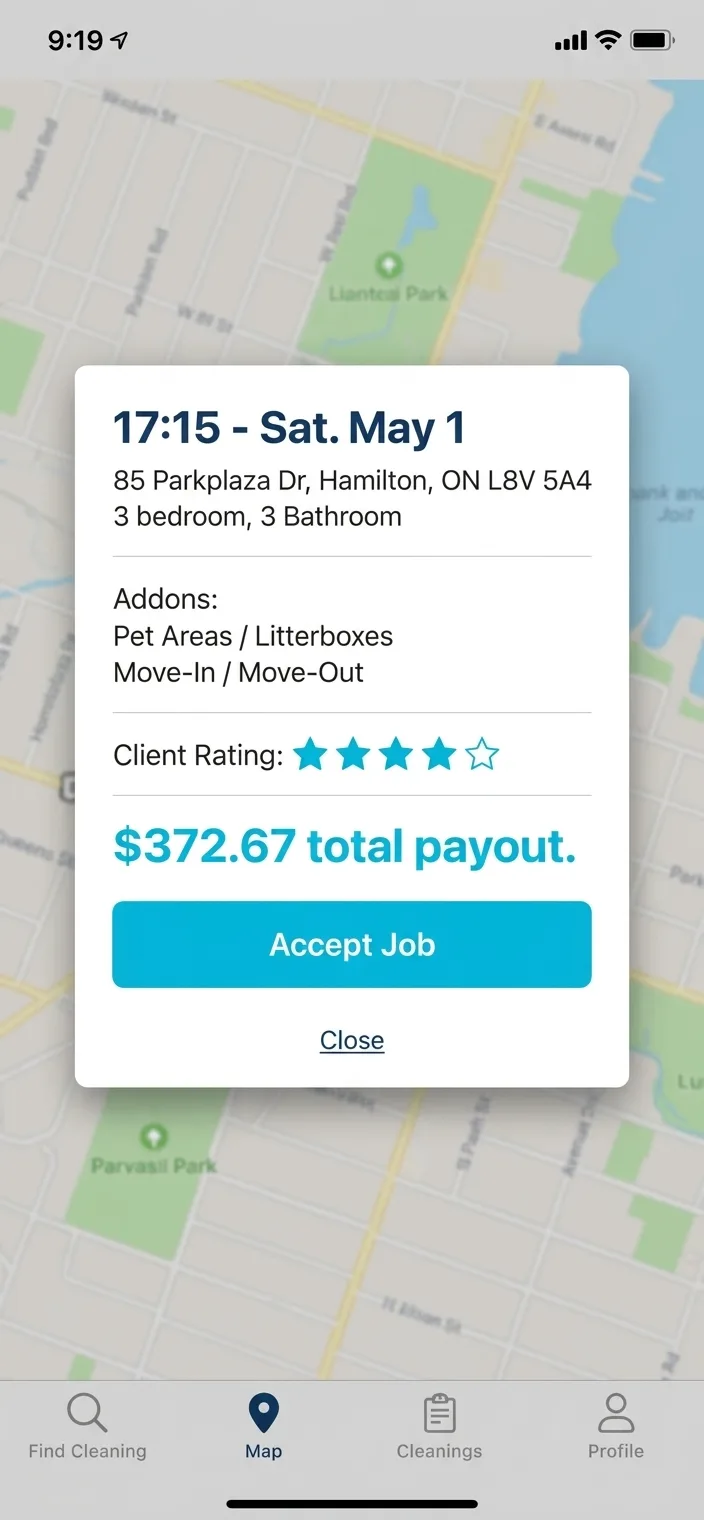 Nationwide Cleaning Marketplace — Customer ride-tracking with live ETA.