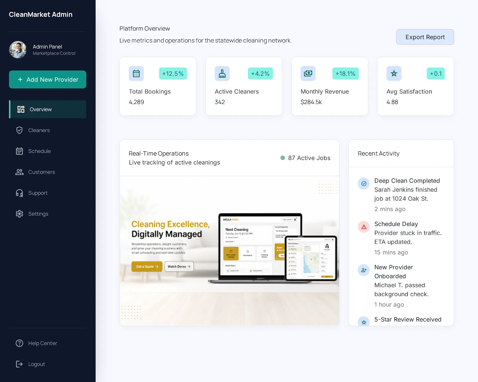 Nationwide Cleaning Marketplace — Customer booking flow — under thirty seconds end-to-end.